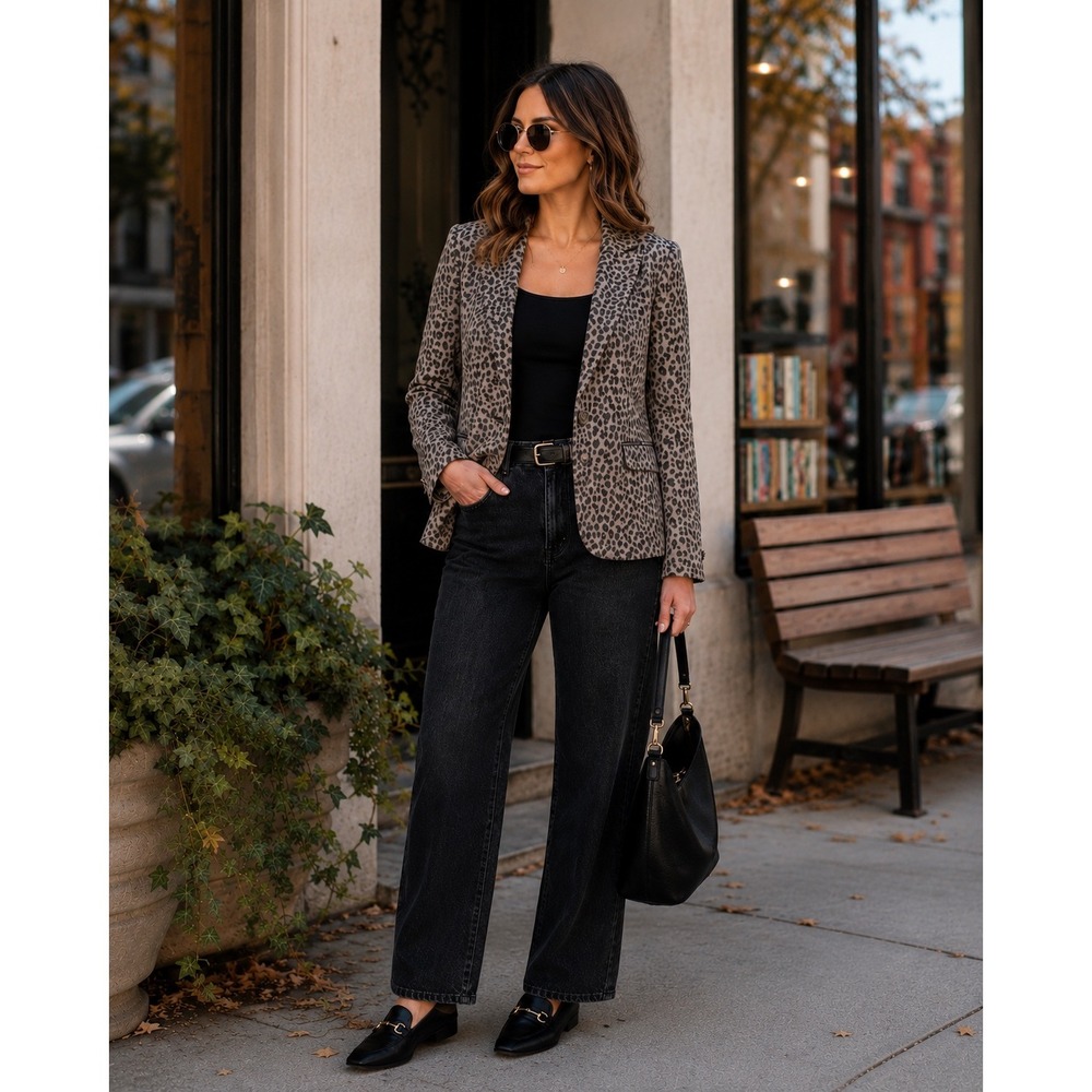 Chic Quiet Luxury Leopard Wool Blazer Animal Fall Jacket Blazer Office Sz 12P